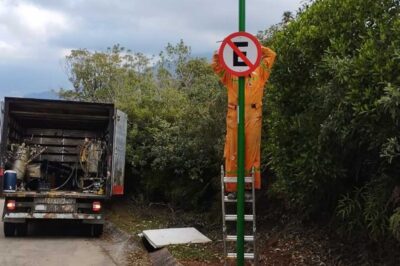 Caraguatatuba instala sinalização no Morro Santo Antônio para organizar o trânsito de veículos